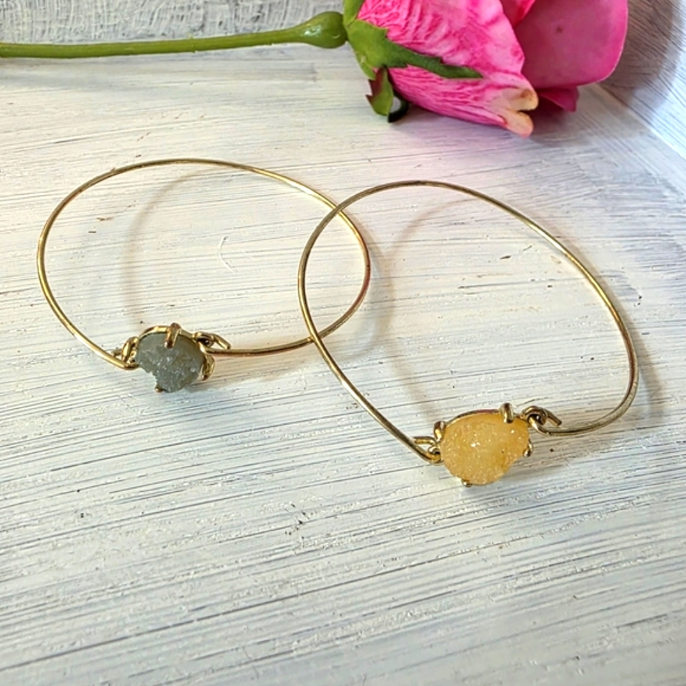 Druzy 2-Pack Green & Yellow Stone Gold Toned Bangle Set